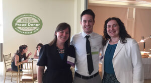 An image of three Tonneson employees standing together at an MSCPA Scholarship event. On top of the image there is a graphic that states that Tonneson is a "Proud Donor" of the "MSCPA Scholarship Fund".